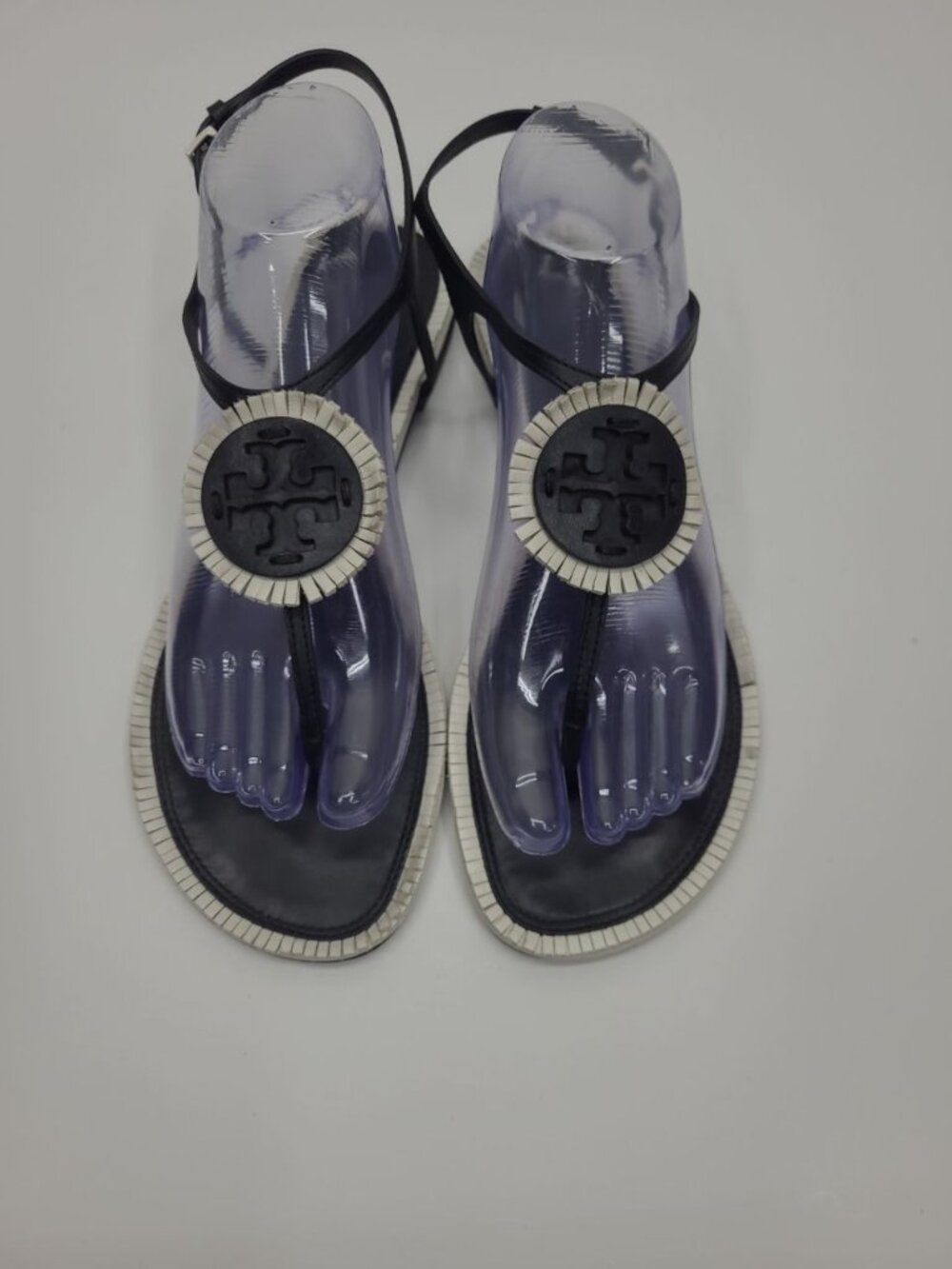 Tory Burch Miller Fringe Leather Thong Sandals Women's Size 10 Black and White - Picture 2 of 8